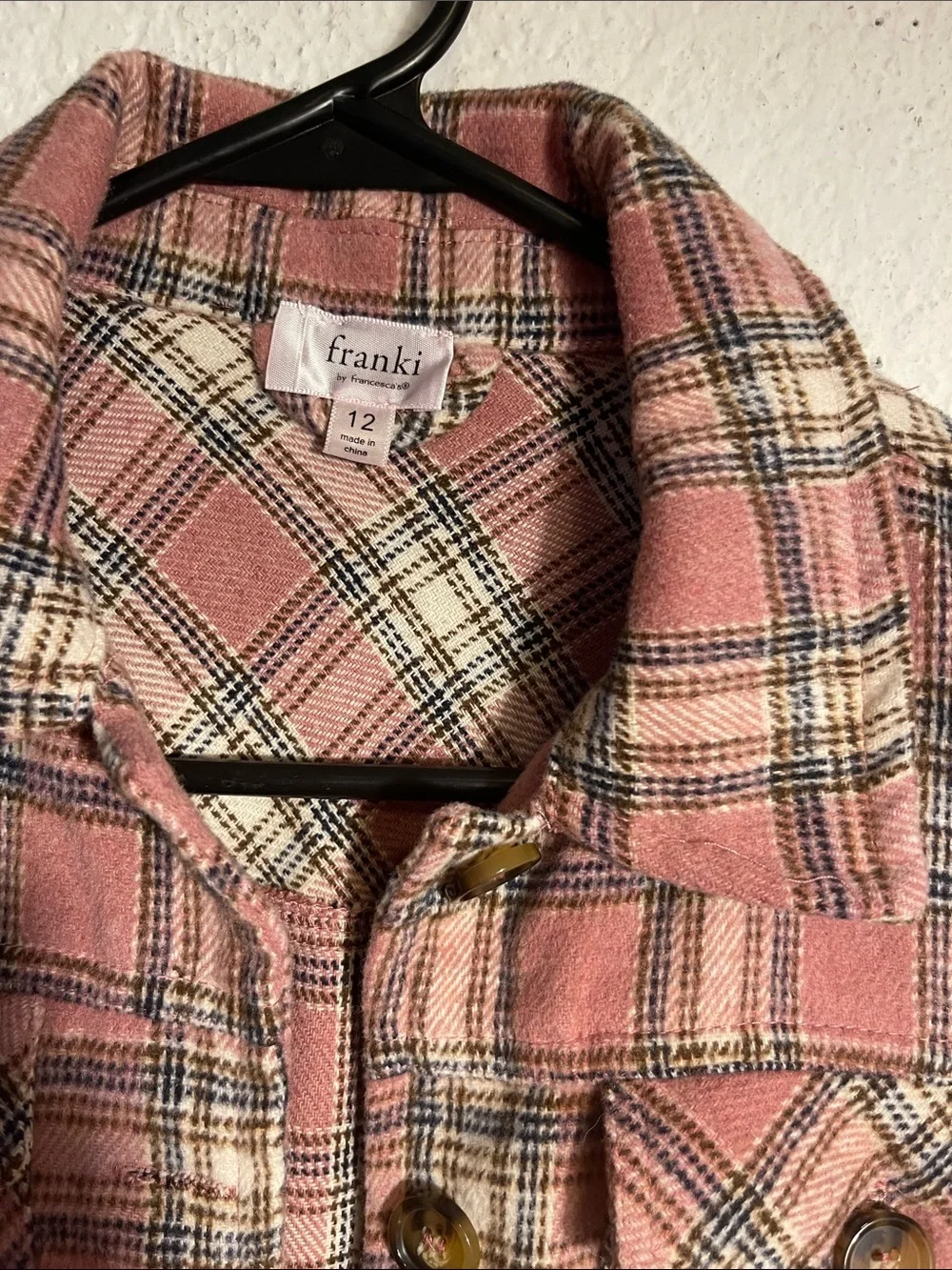 Franki Pink Plaid Button-Front Shacket Size Youth 12